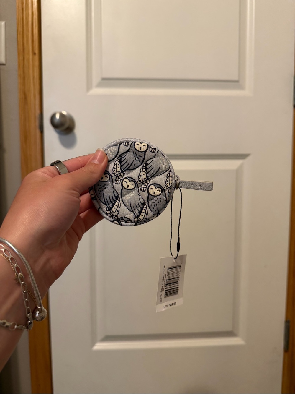 Vera Bradley Gray Owl Round Zip Pouch